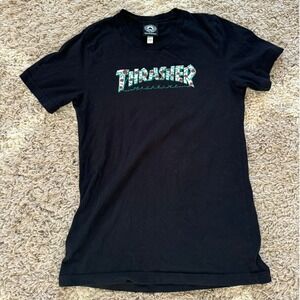 Thrasher Magazine Rose Thorn Logo Graphic T-Shirt Black Small Skateboard Tee